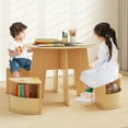 thumbnail image 2 of OLAKIDS Toddler Table and Chair Set with 4 Storage Stools, Wooden Flower Shaped Nesting Table with Blackboard Drawers, Children Multi-Activity Table for Art Crafts Draw Read Boys Girls 3+, 2 of 9