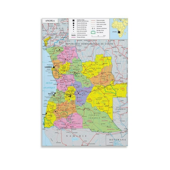 Angola Map Posters Gifts Canvas Painting Poster Wall Art Decorative Picture Prints Modern Decor 16x24inch(40x60cm)