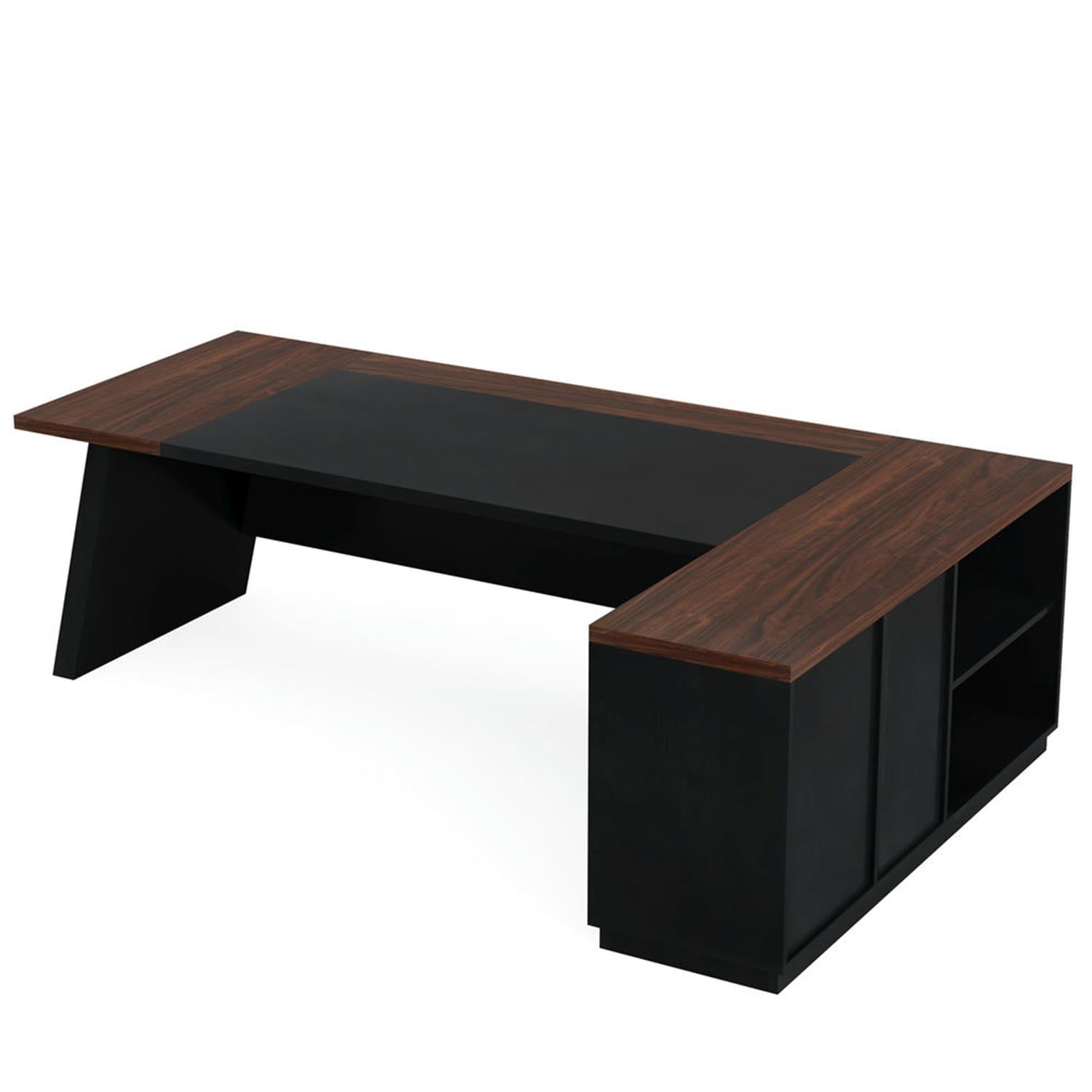 Demi Bonn L Shaped Gaming Desk, 78" Executive Desk with Drawers and Lateral File Cabinet for Home Office, Black