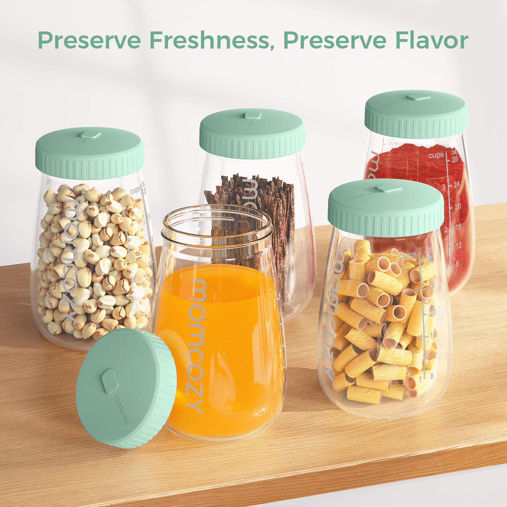 Momcozy Glass Breast Milk Pitcher, Milk Storage Container with Flat Lid&Handle Lid,Leak-Resistant,Heat & Cold Resistant, 2 Pcs, 32oz Each (64oz Total)