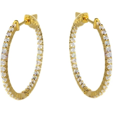 Pori Jewelers CZ 18kt Gold-Plated Sterling Silver Hoop Earrings