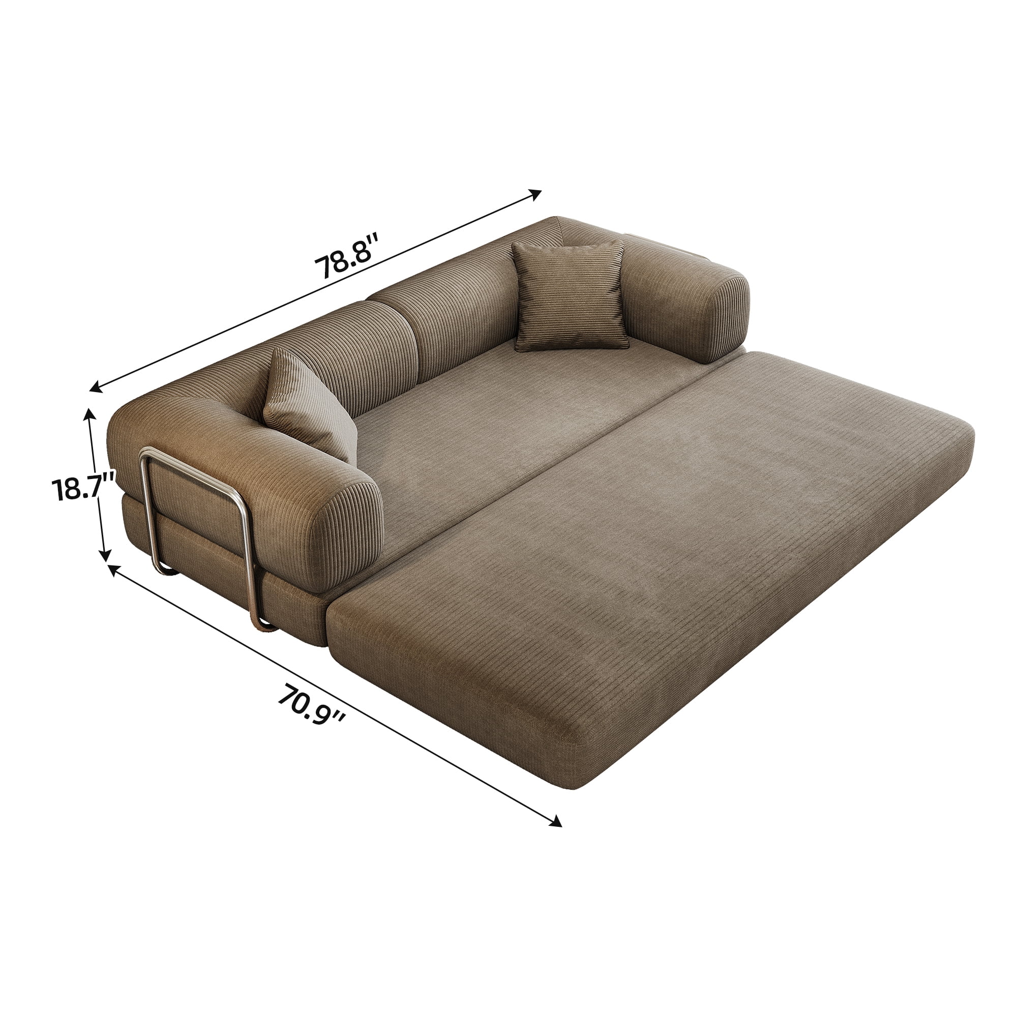 AISWORD Convertible Sleeper Sofa Bed with Cylindrical Pillow, Corduroy Folding Mattress Couch with Fixed-Shape Frame, Floor Sofa Lounge Couch, Camel