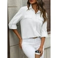 thumbnail image 5 of Women Linen Button Down Shirts Long Sleeve Blouse Casual Work Office Shirt Tunic Tops White XXL, 5 of 8