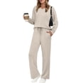 thumbnail image 2 of Laqbezok Women's 2-Piece Lounge Set, Casual V-Neck Long Sleeve Sweatshirt and Drawstring Pants Outfit, Relaxed Fit Solid Color Sweatsuit with Pockets, 2 of 8
