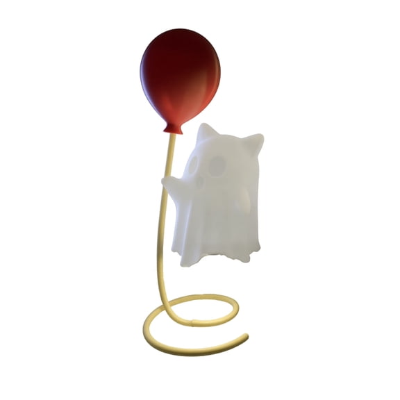 Cute Ghost Cat Figurine Halloween Decor 2.56x6.29 Inch White Balloon Ghost Cat Tabletop Ornament Spooky Cute Ghost Statue Centerpiece for Indoor Home Shelf Decor