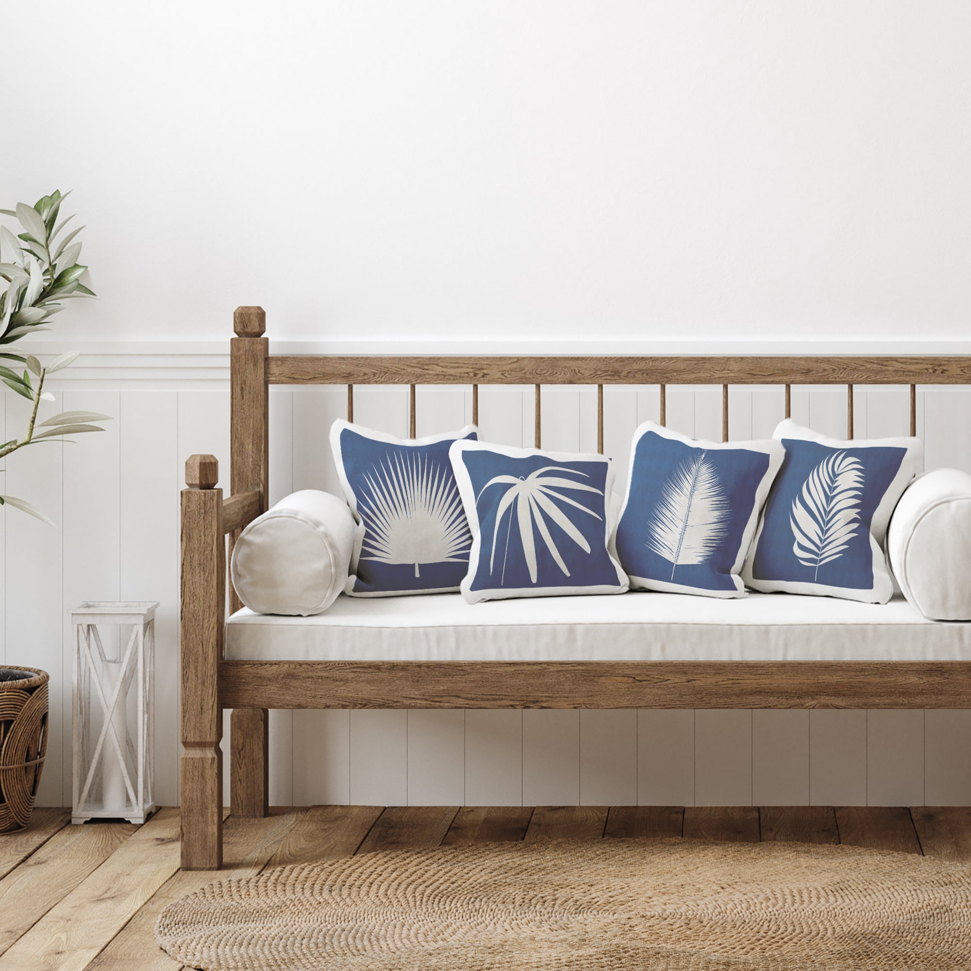 Stupell Industries Bold Blue White Modern Botanical Leaf Shapes Design by Susan Jill Throw Pillow (set of 4)