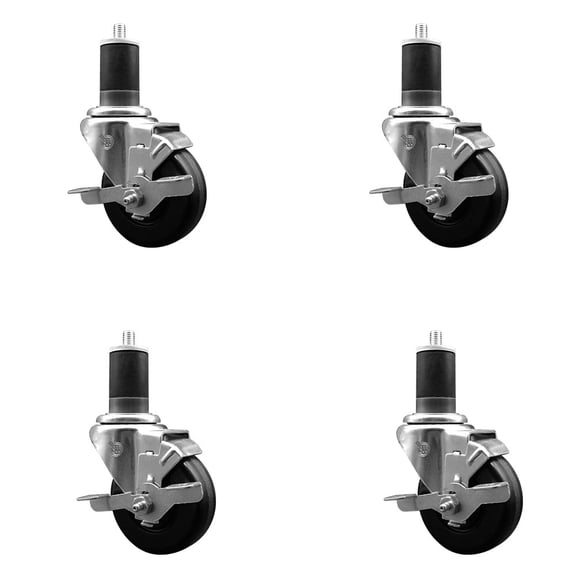 3-1/2 Inch Phenolic Swivel 1-5/8 Inch Expanding Stem Caster Set with Brake SCC