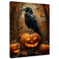 NEONWE Vintage Halloween Canvas Wall Art Black Raven Perched on Pumpkin Lantern Painting Prints Posters Living Room Decor Fall Rustic Home Art Bedroom Bathroom Office Wall Decor