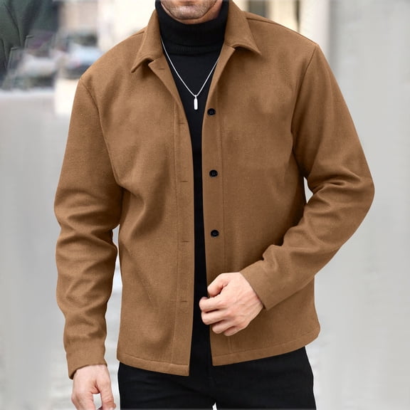 Mens Trucker Jacket Casual Long Sleeve Wool Jacket Button Down Peacoat Windbreaker Shirt Lapel Collar Fall Jackets
