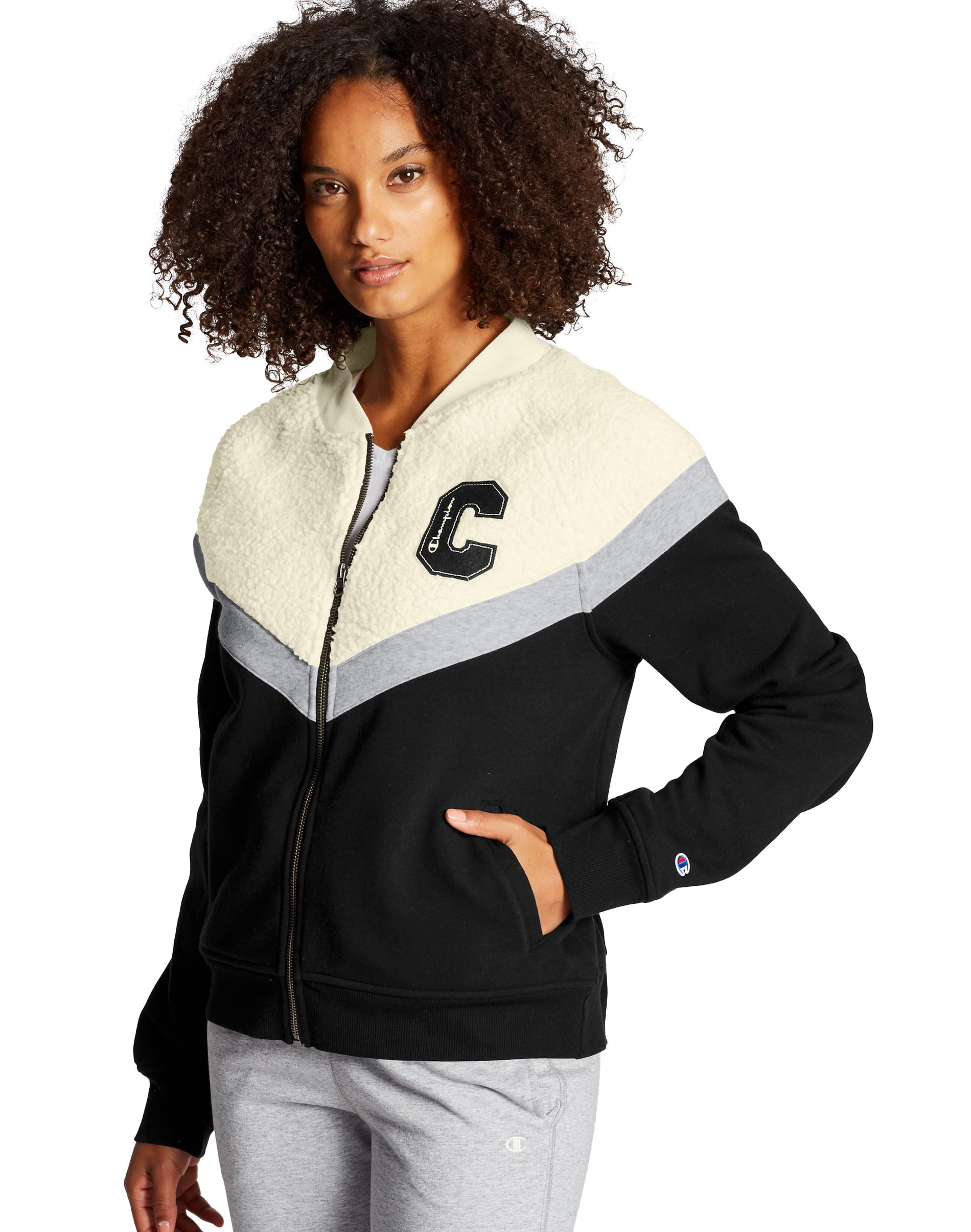 Women's Athletics Heritage Sherpa Jacket, C Logo Black/Chalk M - Walmart.com