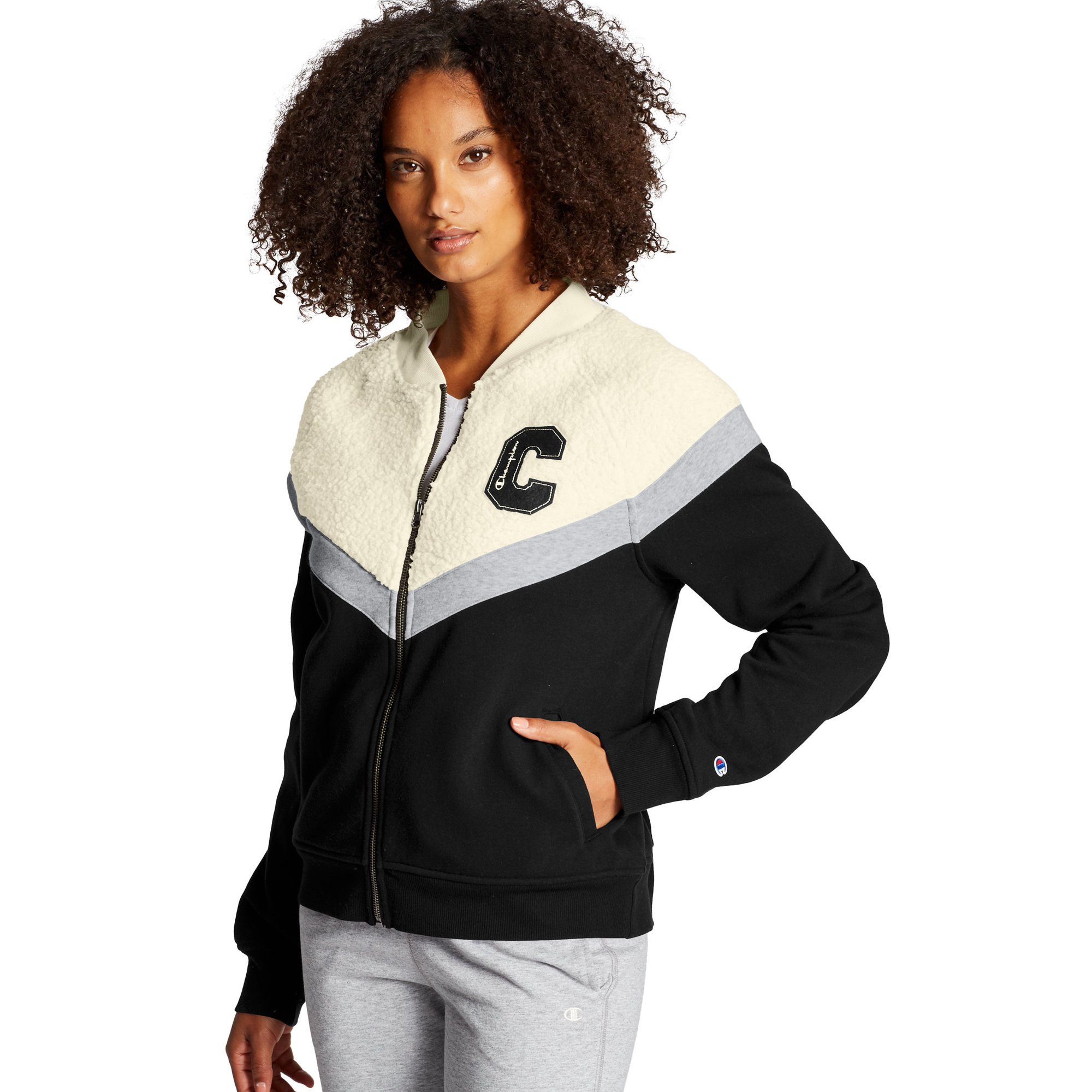 Champion Women's Heritage Sherpa Bomber Jacket, Block C Logo-M - Walmart.com