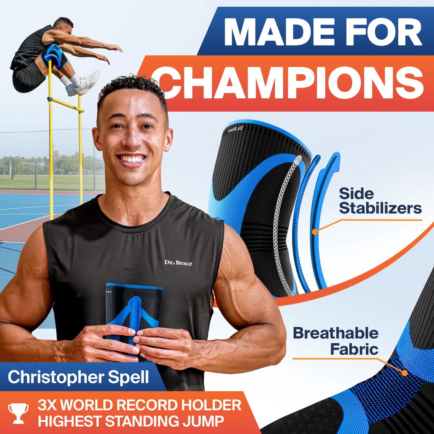 DR. BRACE ELITE Knee Brace with Size Stabilizer (2 Pack) Knee Brace for Women & Men, Workout, Sports, Daily Knee Compression Sleeve for Maximum Knee Pain Support & Fast Recovery (Neptune, X-Large) 2