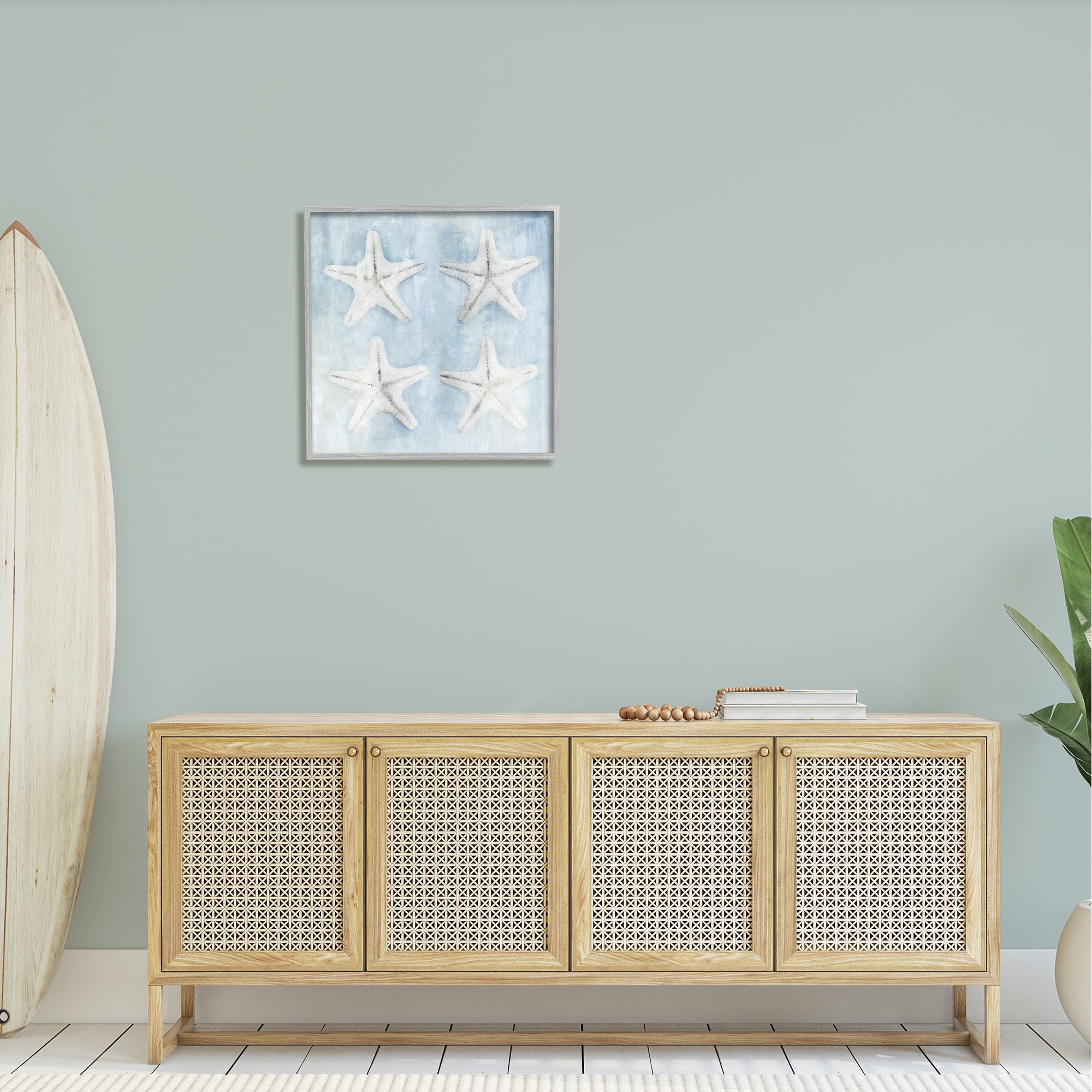 Stupell Aquatic Starfish Soft Blue Coastal Landscape Painting Gray Framed Art Print Wall Art