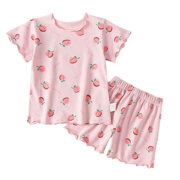 Ketyyh-chn99 Pajama Sets Girls Pajamas Cute Lettuce Loungewear Snug Fit Pjs Set Kid Summer Sleepwear Size for 18-24 Months,Pink