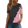 thumbnail image 2 of Royisotas Tops for Women Plus Size Tshirt Pink Short Sleeve Casual Summer Shirts Color Block Cold Shoulder Crew Neck Button Womens Tshirt, 2 of 7