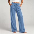 thumbnail image 6 of Wlynlyn Women Wide Leg Cotton Linen Pants with Pocket High Waisted Lounge Palazzo Pants Beach Vacation Trousers(4X-Large,Blue), 6 of 8