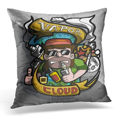 ARHOME Vape Badge Hand Drawing and Colors It's Show About E Cig in Man and Cloud of Vapor Around Him Other Way Pillow Case Pillow Cover 20x20 (Best E Cig Setup For Clouds)