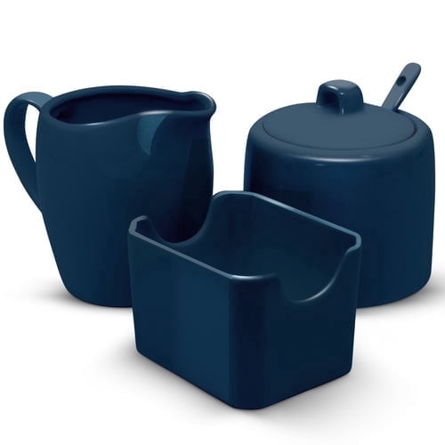 Kook Sugar and Creamer Set Sugar Bowl with Lid and Spoon, 3 pieces, Navy Blue