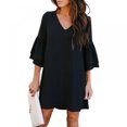 thumbnail image 1 of Robe pour Femmes Douce et Mignonne Col en V Manches Cloche Robe Droite Mini Robe, 1 of 3