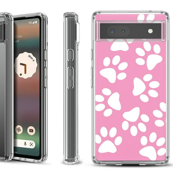 Shockproof Bumper Phone Case for Google Pixel 6a, by OneToughShield ® - Pet Paw/ Pink