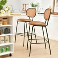 thumbnail image 2 of Costway Set of 2 Bar Stools Faux Leather Bar Height Kitchen Chairs with Rattan Back Brown, 2 of 10