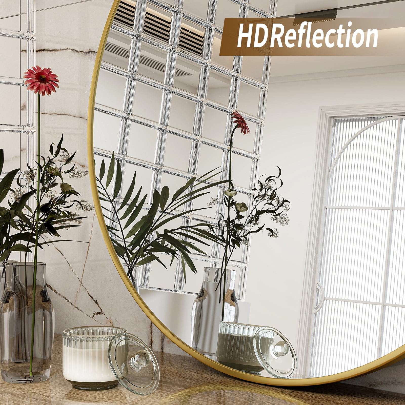 Lumora 24" Round Bathroom Mirror Wall Mirror Metal Frame Circle Mirror, Gold