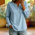 thumbnail image 2 of Levmjia Women's Solid Color V Neck Sweater Long Sleeve Button Detail Loose Fit Casual Knit Pullover Top for Fall Winter, 2 of 8
