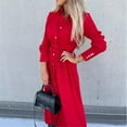 thumbnail image 4 of Robe Maxi Décontractée pour Femme à Manches Longues, Robe Élégante à Volants, Col en V, Tenue de Vacances, 4 of 7