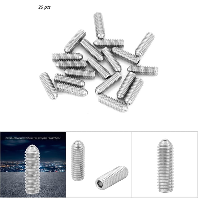 20Pcs Interne Hexagonale Filetage Piston à Billes Vis, M4 en Acier Inoxydable à Ressort Chargé, Prise de Tête Plate Hexagonale Vis à Billes de Style