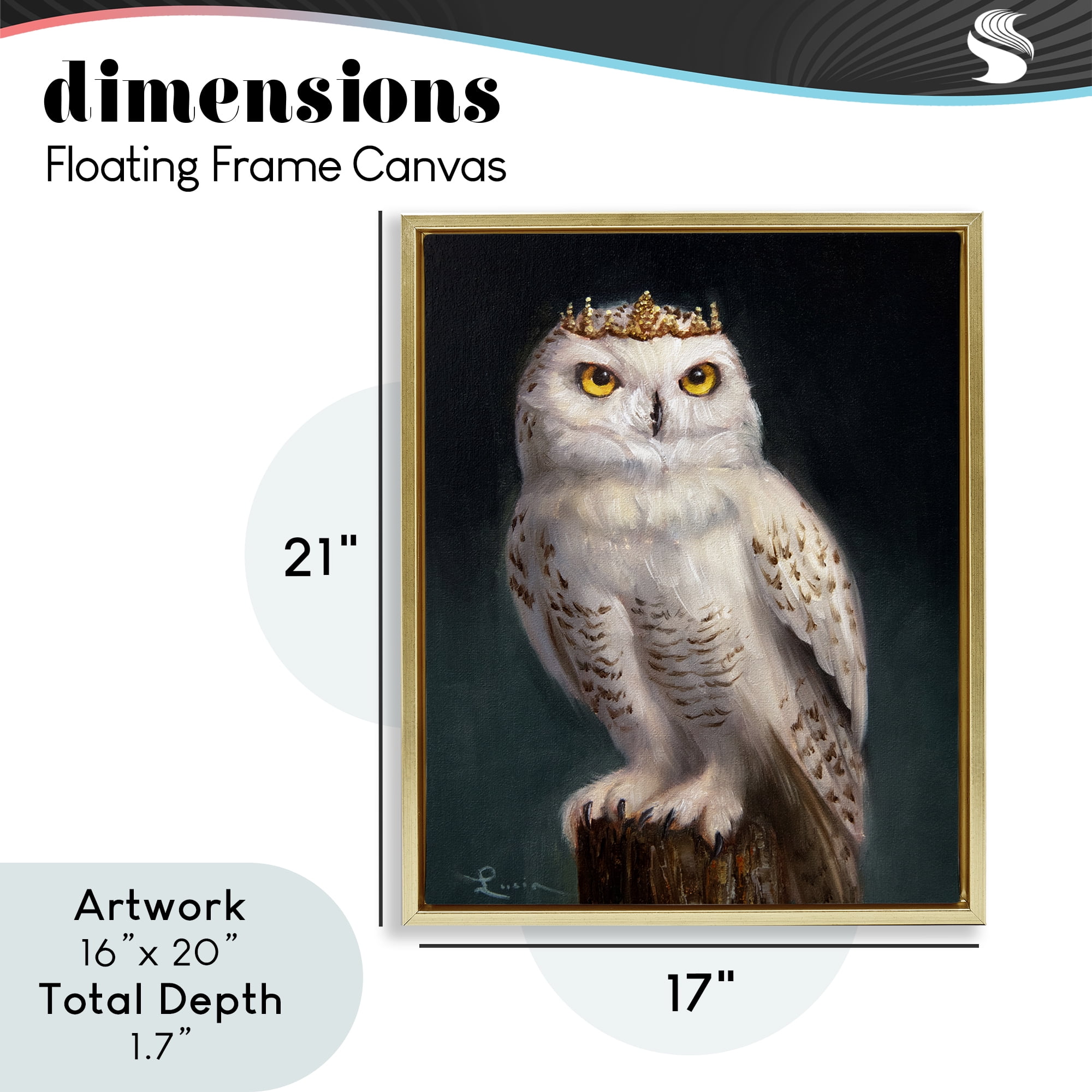 Snowy Owl King Gold Framed Floater Canvas Wall Art, design by Lucia Heffernan