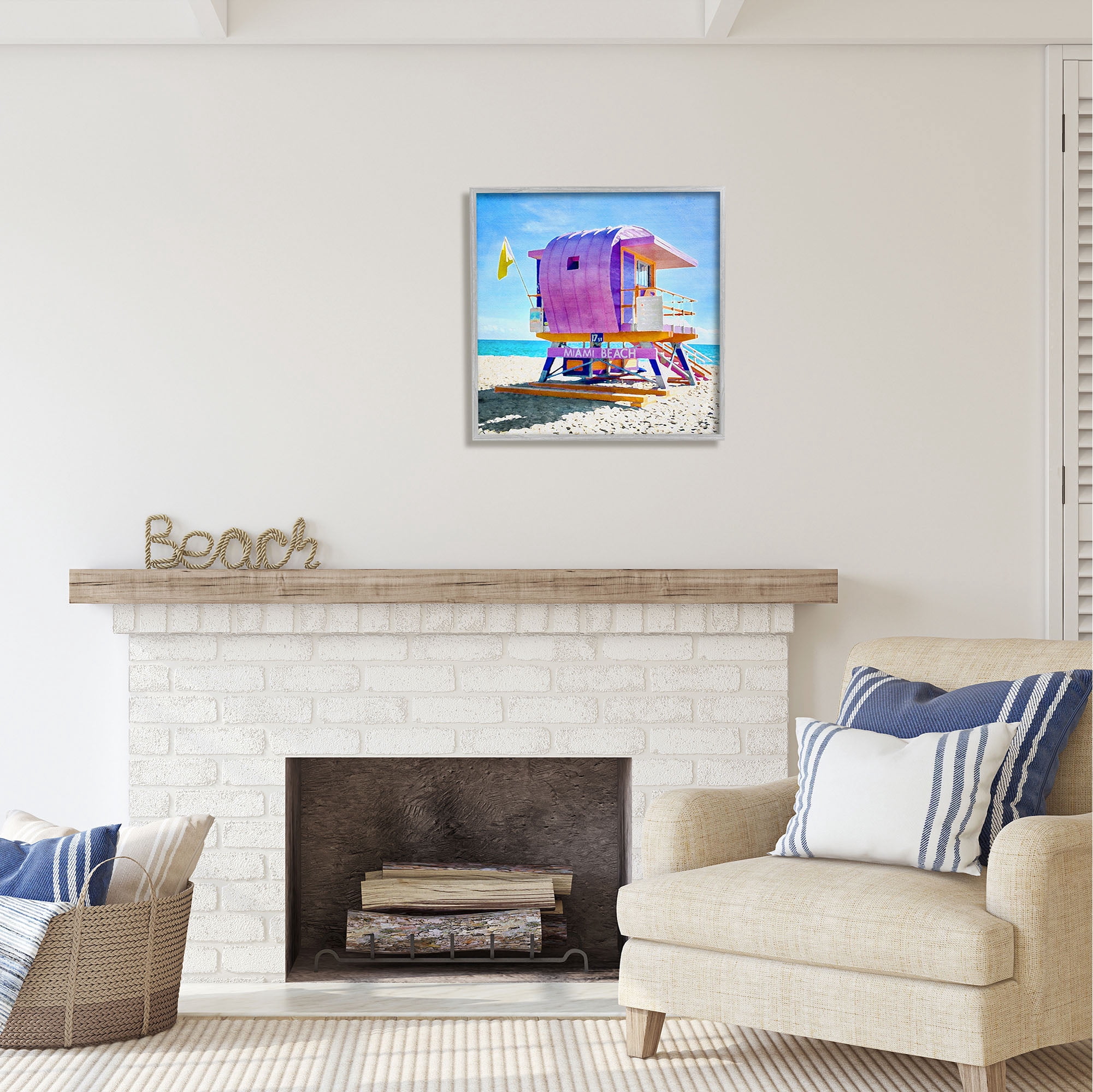 Stupell Industries Summer Lifeguard Hut Nature Painting Gray Framed Art Print Wall Art, 24 x 24