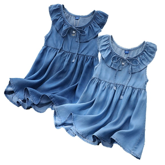 LYMAYTER Little Girls Denim Dresses for Kids Baby Sleeveless Princess Dress Toddler Summer Soft Casual Dress Sundress for 2-8 Years