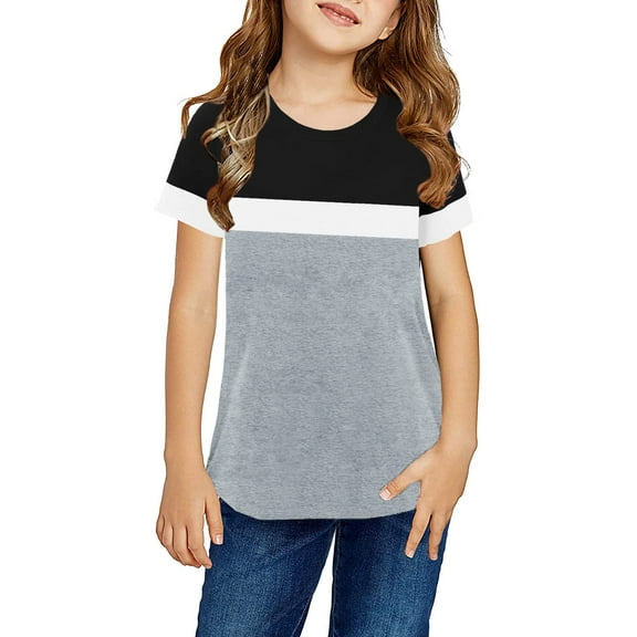 Sherrylily Girls Casual Short Sleeve T Shirts Kids Loose Cute Tops Color Block Tee Size 4-15