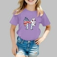 thumbnail image 2 of Little Kid Girl's 4th Of July Patriotic Short Sleeve T Shirt Cute Independence Day Flag Print Tee Comfortable Casual Summer Top For Toddler Kids Top Teen Girl Books Girls Winter 5-6 Years Purple, 2 of 4