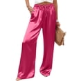 thumbnail image 4 of yeiolnoer Satin Pants for Women Loose Fit Wide Leg Trousers Lightweight Drawstring High Waisted Pants Trendy Clothes, 4 of 7