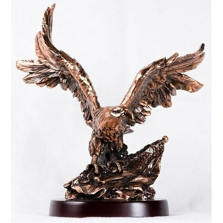 13 Inch Copper Eagle Gripping American Flag In Talons Display Statue