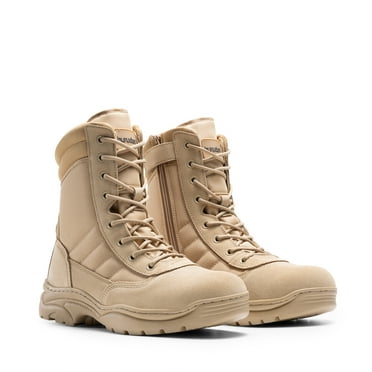 BURUDANI Men's Military Tactical Work Boots Side Zipper Leather Motorcycle Combat Boots