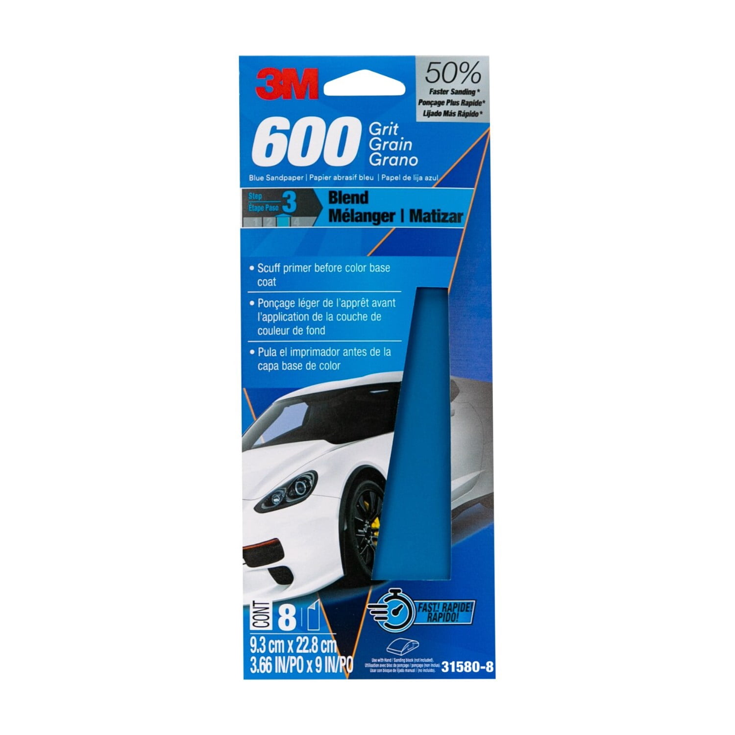 (2 pack) 3M Blue Technology Sandpaper , 3 2/3 in x 9 in, 600 Grit, 8-Pack