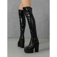 thumbnail image 5 of Women Fashion Black Thigh High Boots Pu Leather Over The Knee High Boots Platform Chunky Block Heel Stretch Boots Stretch Go-Go Boot Party Boots, 5 of 6