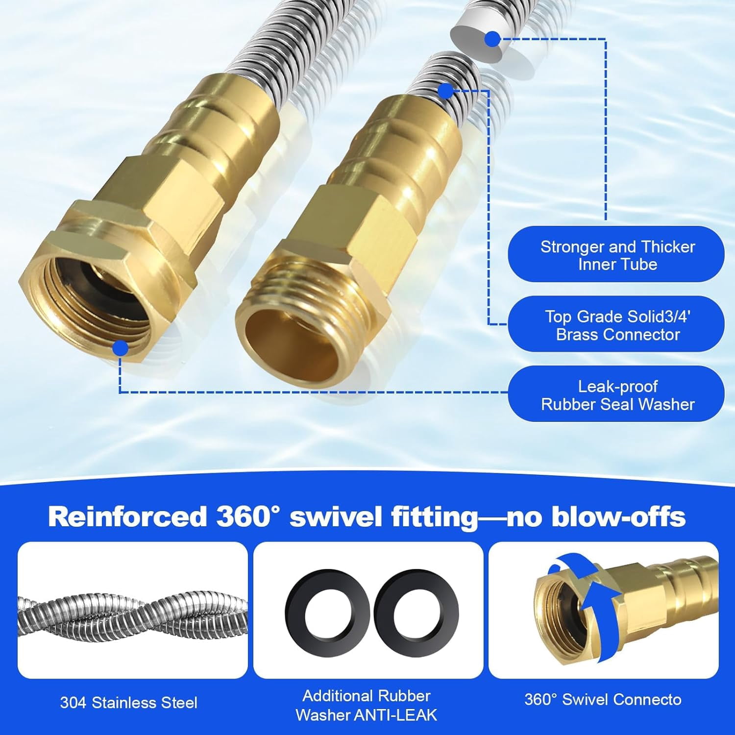 25 ft Metal Garden Hose - 304 Stainless Steel Water Hose with Nozzle Sprayer, Flexible, Lightweight, No Kink, Heavy Duty for Outdoor Use