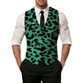 thumbnail image 2 of Telankuip Men's Formal Leopard Suit Vests Fit for Business or Casual Dress Slim Fit V-Neck Vest Tops Carnival Festival Glitter Sequin Printed Single Waistcoat Green L, 2 of 5