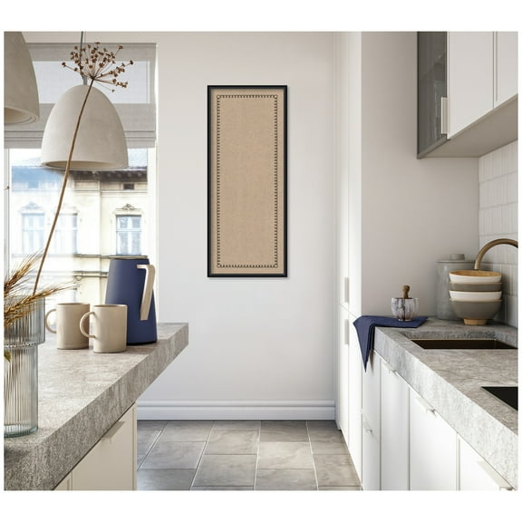 Kate and Laurel Framed Fabric Pinboard 17 x 41, Black Scalloped Edge Printed Linen Modern Bulletin Board for Use as a Vision Board or Wall Organization, Lucie Black Frame