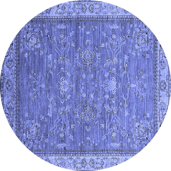 Ahgly Company Machine Washable Indoor Round Oriental Blue Industrial Area Rugs, 8' Round