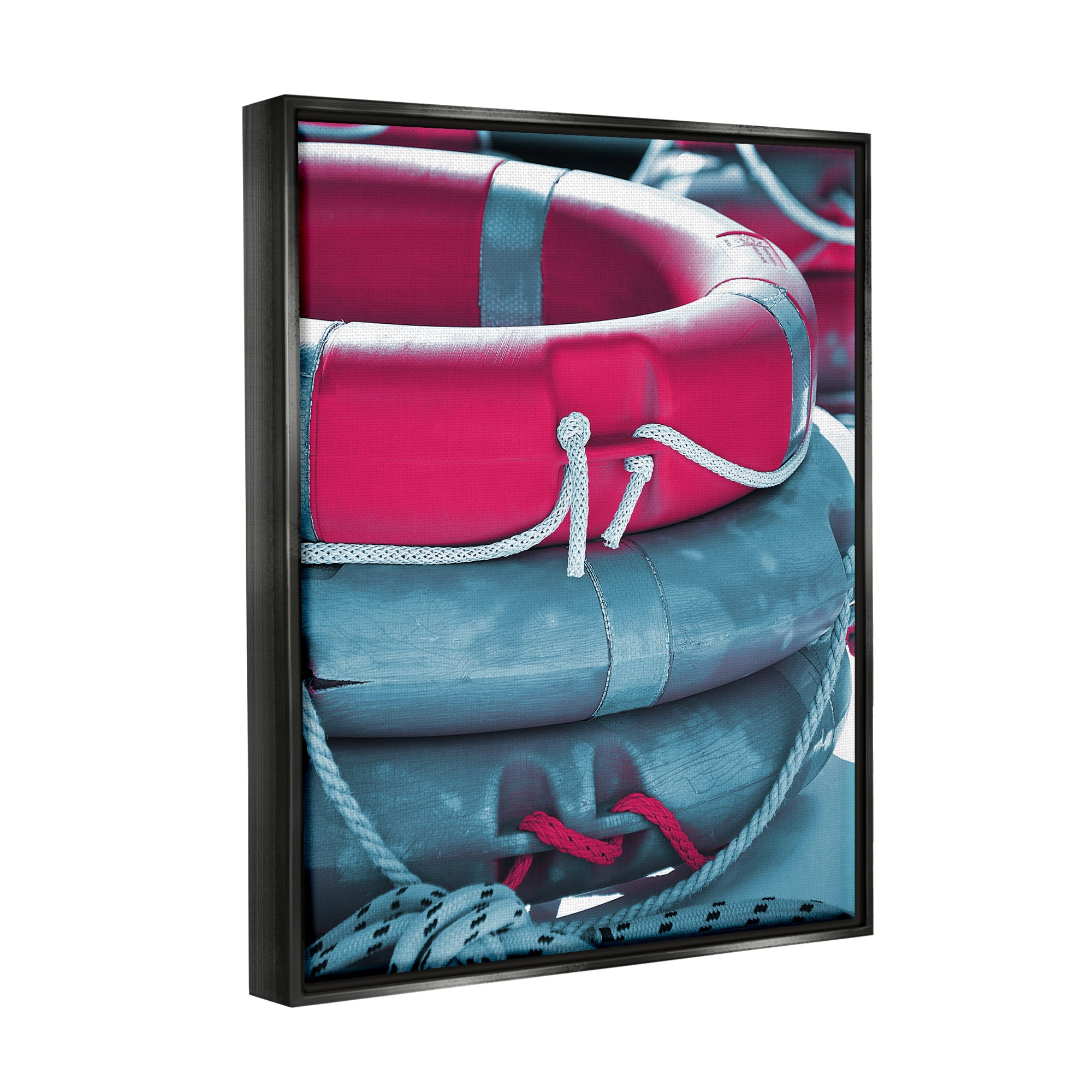Stupell Industries Nautical Life Buoys Nature Photography Black Floater Framed Canvas Art Print Wall Art, 25 x 31