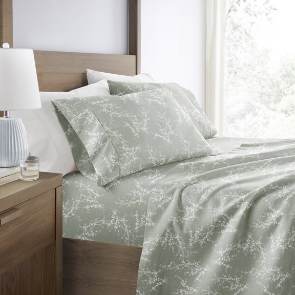 Ultra Soft and Breathable - Bed Sheets Set - Patterned Distressed Willow Green Mist Queen Size Bedding by Comfort Canopy