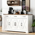 thumbnail image 3 of OUDOSPRS 55" Buffet Sideboard Cabinet with Storage, Modern Farmhouse Coffee Bar with Drawers and Shelves, Wood Buffet Table for Kitchen, Barn Doors Stora, White, 3 of 8