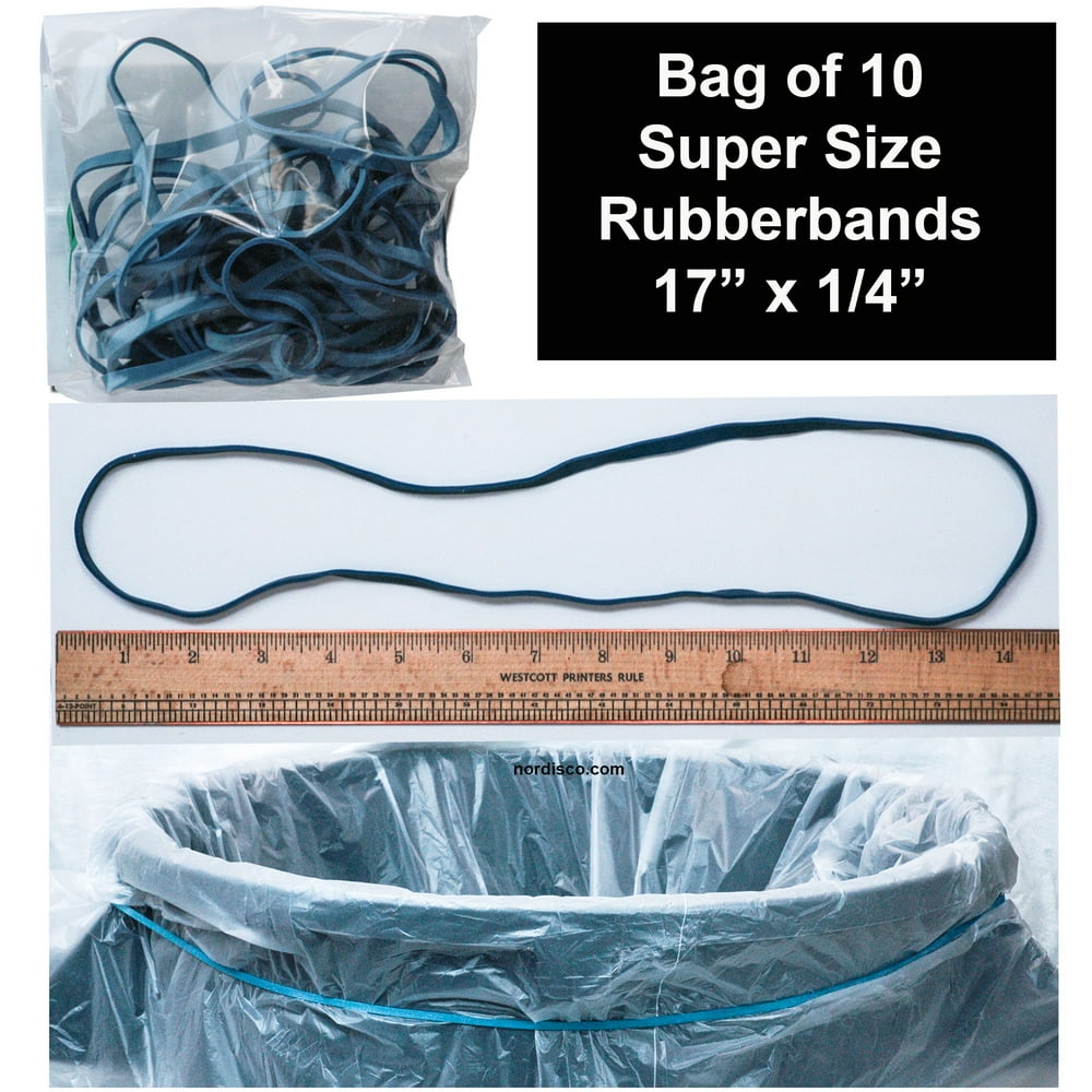 Long Rubber Bands, 17" x 1/4", Blue, Industrial Strength, Pack of 10