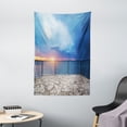 thumbnail image 1 of Modern Decor Tapestry, Balcony View Landscape of Ocean Sea as Sunset or Dawn Photo, Wall Hanging for Bedroom Living Room Dorm Decor, 40W X 60L Inches, Light Blue White and Lilac, by Ambesonne, 1 of 2