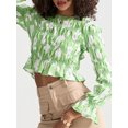 thumbnail image 6 of Michellecmm  Women Floral Print Blouses Tiered Smocked Long Sleeve Crop Shirt, 6 of 8