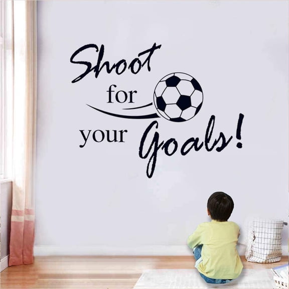 【HOSTK】Soccer Ball Wall Decals “Shoot for Your Goals” Inspirational Wall Stickers, Removable Vinyl Soccer Wall Art for Kids Boys Bedroom Playroom Living Room Door Window Decor, 23.6×31.5 in